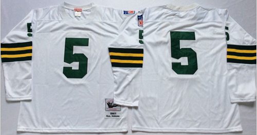 Mitchell And Ness 1961 Packers #5 Paul Hornung White Throwback Stitched NFL Jersey - Click Image to Close